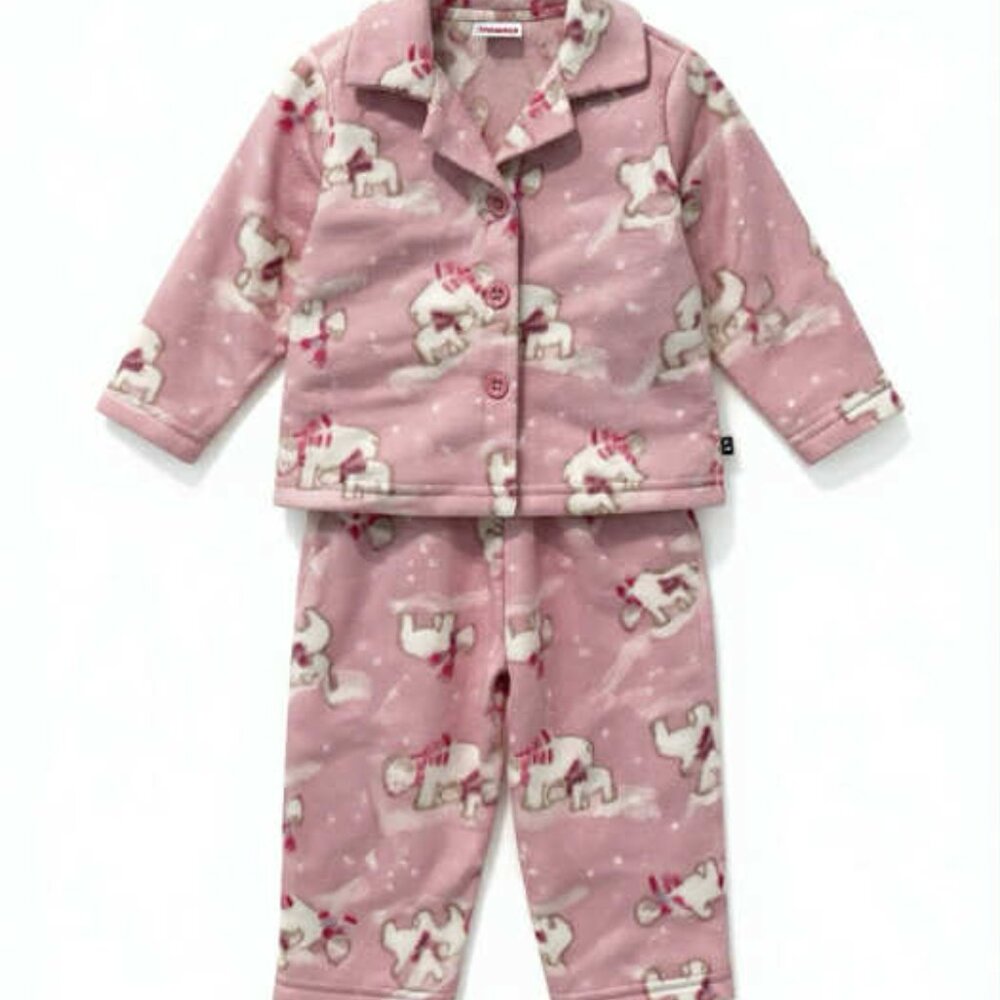 Gymboree NWT 2 Pc Pink Flannel Embroidered Polar Bears & Snow 6- 12 mos